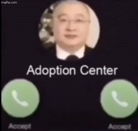 Adoption center calling (no decline button) | image tagged in adoption center calling no decline button | made w/ Imgflip meme maker