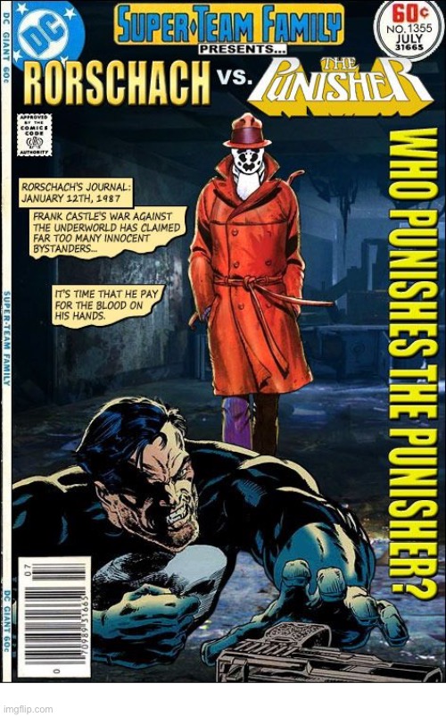 image tagged in comics,the punisher,rorschach,watchmen,mashup,super team family | made w/ Imgflip meme maker