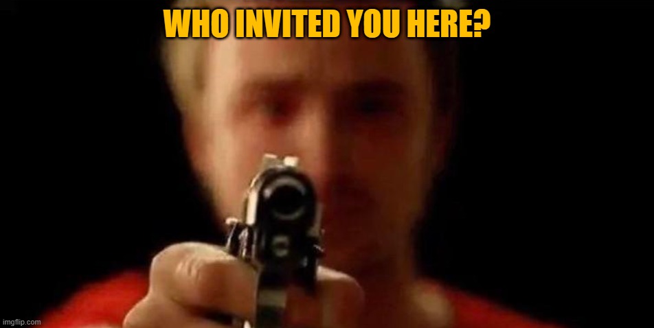 me when i have to because im bored | WHO INVITED YOU HERE? | image tagged in me when i have to because im bored | made w/ Imgflip meme maker