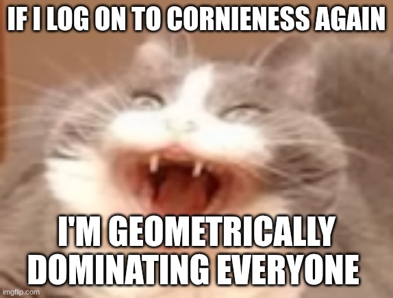 cat | IF I LOG ON TO CORNIENESS AGAIN; I'M GEOMETRICALLY DOMINATING EVERYONE | image tagged in cat | made w/ Imgflip meme maker