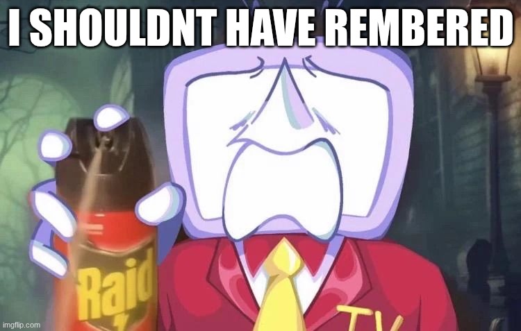tenna raid spray meme | I SHOULDNT HAVE REMBERED | image tagged in tenna raid spray meme | made w/ Imgflip meme maker