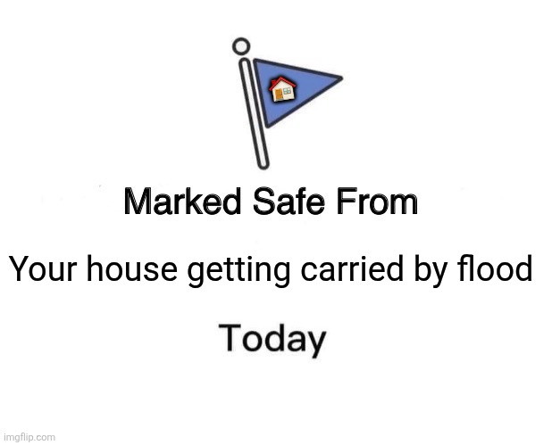 Marked Safe From Meme | 🏠; Your house getting carried by flood | image tagged in memes,flood,houses | made w/ Imgflip meme maker
