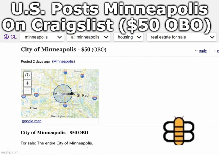 U.S. Posts Minneapolis On Craigslist ($50 OBO) | made w/ Imgflip meme maker