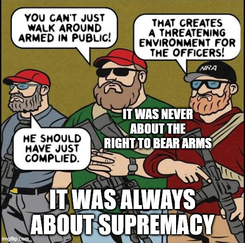 2nd Amendment | IT WAS NEVER ABOUT THE RIGHT TO BEAR ARMS; IT WAS ALWAYS ABOUT SUPREMACY | image tagged in 2nd amendment,maga,donald trump,republicans | made w/ Imgflip meme maker