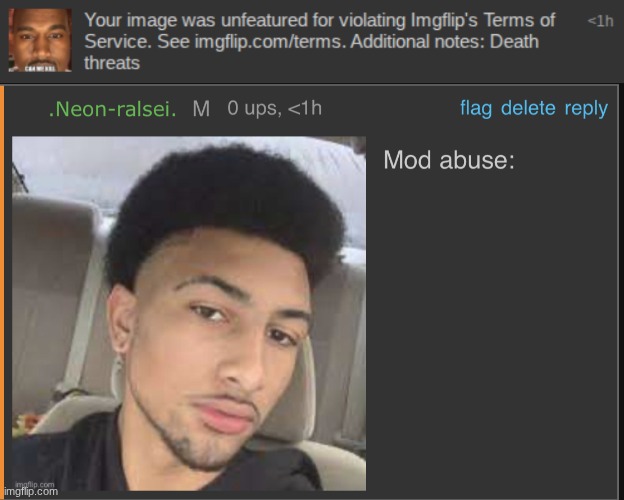 literally was no different then me saying the word execute. also I'm now post banned for a day. | image tagged in mod abuse | made w/ Imgflip meme maker