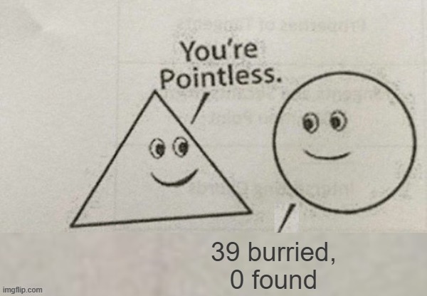 You're Pointless Blank | 39 burried,
0 found | image tagged in you're pointless blank | made w/ Imgflip meme maker