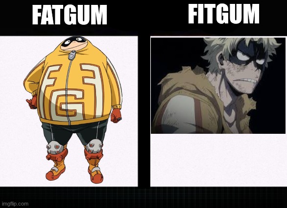 I have two sides | FITGUM; FATGUM | image tagged in i have two sides,mha,fat,gum | made w/ Imgflip meme maker