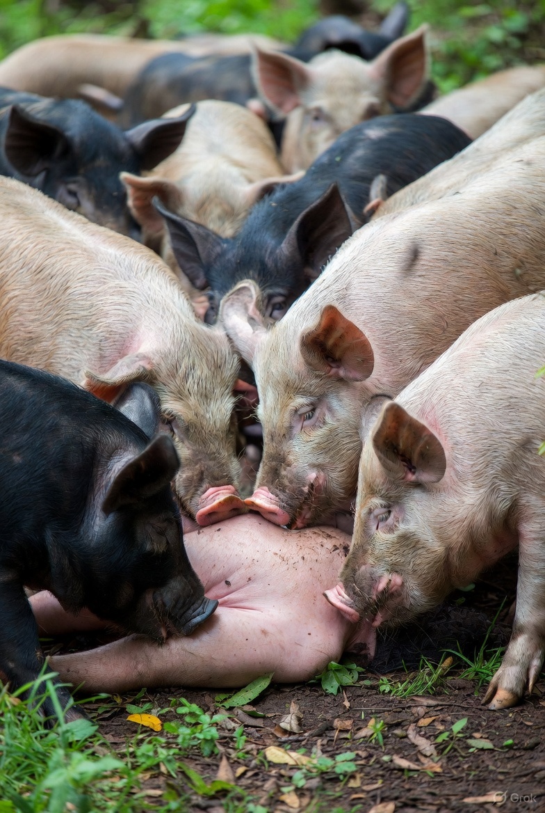 Pigs Hogs eating human feeding Blank Meme Template
