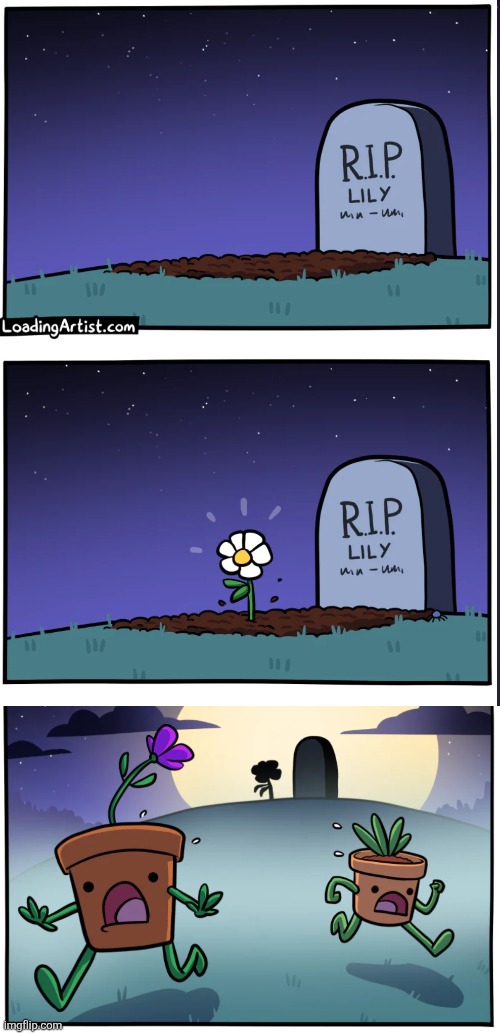 image tagged in comics,loadingartist,gravestone,flowers,zombie,running away | made w/ Imgflip meme maker