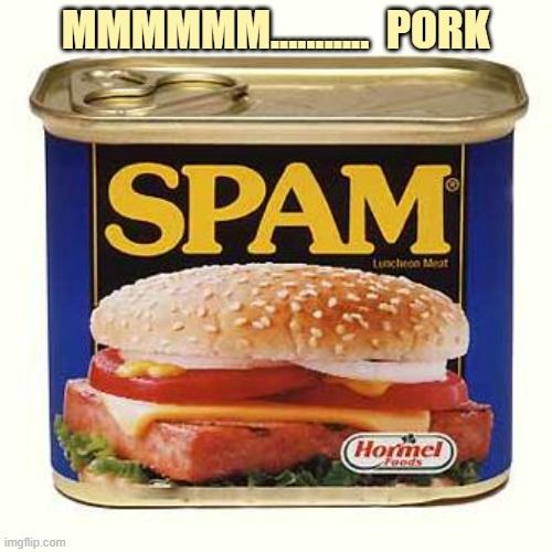 spam | MMMMMM...........  PORK | image tagged in spam | made w/ Imgflip meme maker