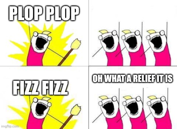 Plop Plop Fizz Fizz | PLOP PLOP; OH WHAT A RELIEF IT IS; FIZZ FIZZ | image tagged in memes,what do we want,funny memes | made w/ Imgflip meme maker