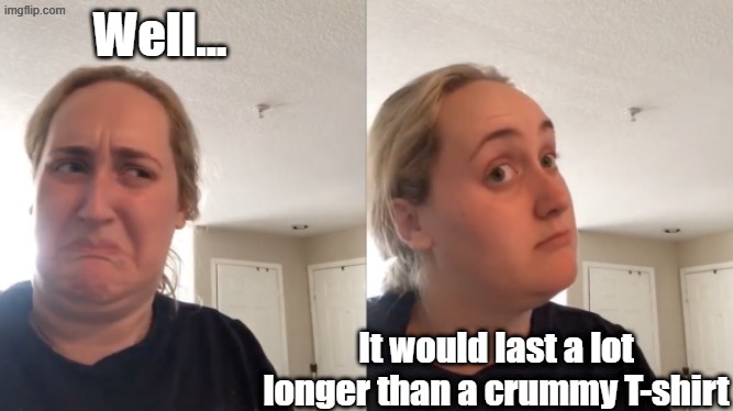 Good Bad | Well... It would last a lot longer than a crummy T-shirt | image tagged in good bad | made w/ Imgflip meme maker