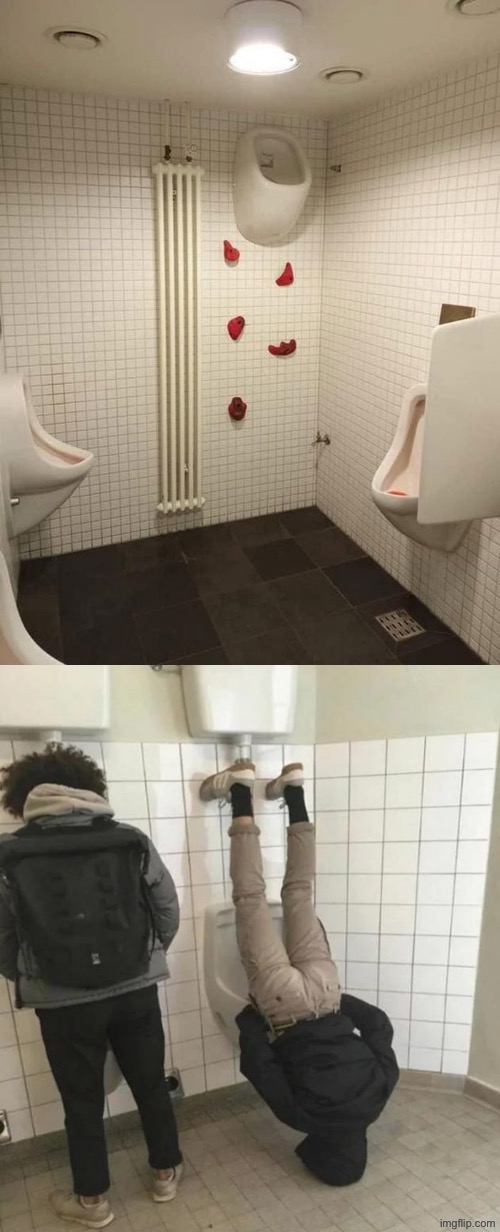 Why In The World | image tagged in urinal,upside-down,excuse me wtf,peeing,why can't you just be normal,nonsense | made w/ Imgflip meme maker