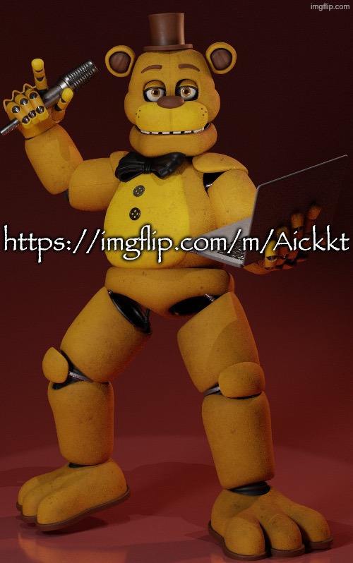 was told to plug this | https://imgflip.com/m/Aickkt | image tagged in fredbear | made w/ Imgflip meme maker