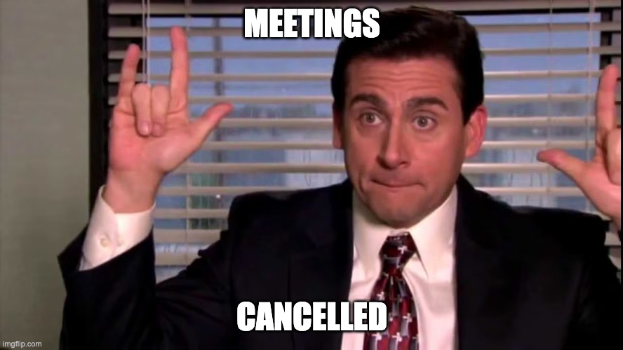 Meeting Meme | MEETINGS; CANCELLED | image tagged in work | made w/ Imgflip meme maker