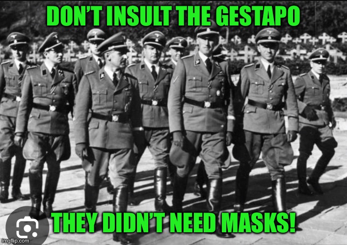 DON’T INSULT THE GESTAPO; THEY DIDN’T NEED MASKS! | made w/ Imgflip meme maker