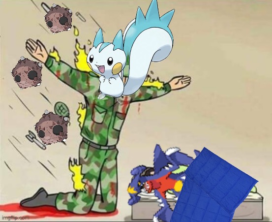 Pokémon slander 4 | image tagged in soldier protecting sleeping child | made w/ Imgflip meme maker