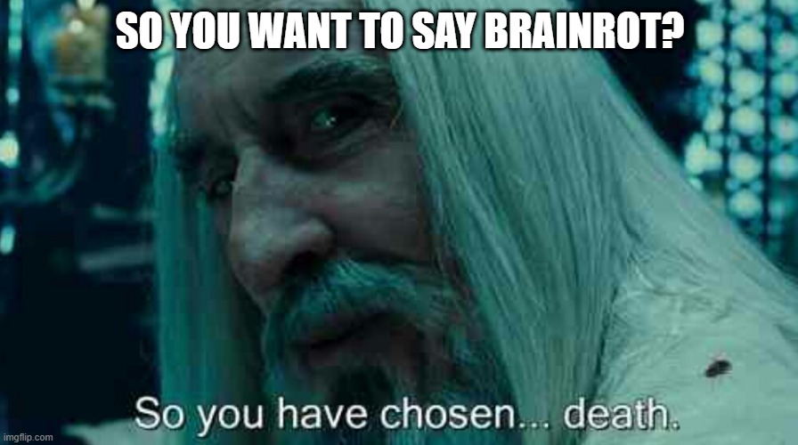 So you have chosen death | SO YOU WANT TO SAY BRAINROT? | image tagged in so you have chosen death | made w/ Imgflip meme maker