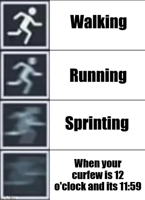 Very Fast | When your curfew is 12 o'clock and its 11:59 | image tagged in very fast | made w/ Imgflip meme maker