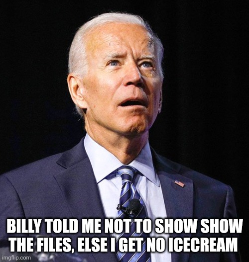 Joe Biden | BILLY TOLD ME NOT TO SHOW SHOW THE FILES, ELSE I GET NO ICECREAM | image tagged in joe biden | made w/ Imgflip meme maker