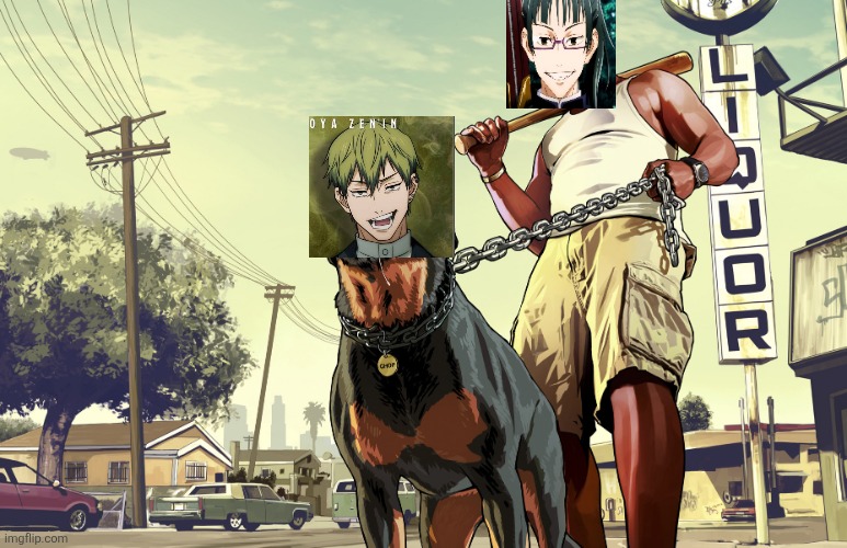 Maki dogwalks | image tagged in gta 5 franklin and his dog chop | made w/ Imgflip meme maker