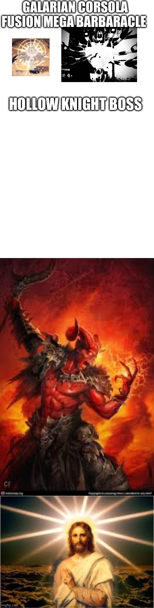 Dead Barbaracle | GALARIAN CORSOLA FUSION MEGA BARBARACLE; HOLLOW KNIGHT BOSS | image tagged in hollow knight,pokemon | made w/ Imgflip meme maker