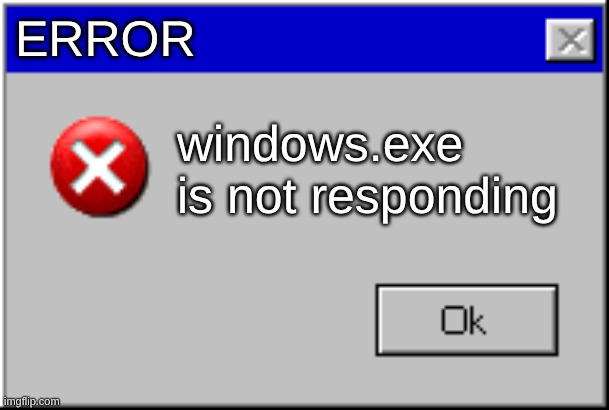 Windows Error Message | ERROR; windows.exe is not responding | image tagged in windows error message | made w/ Imgflip meme maker