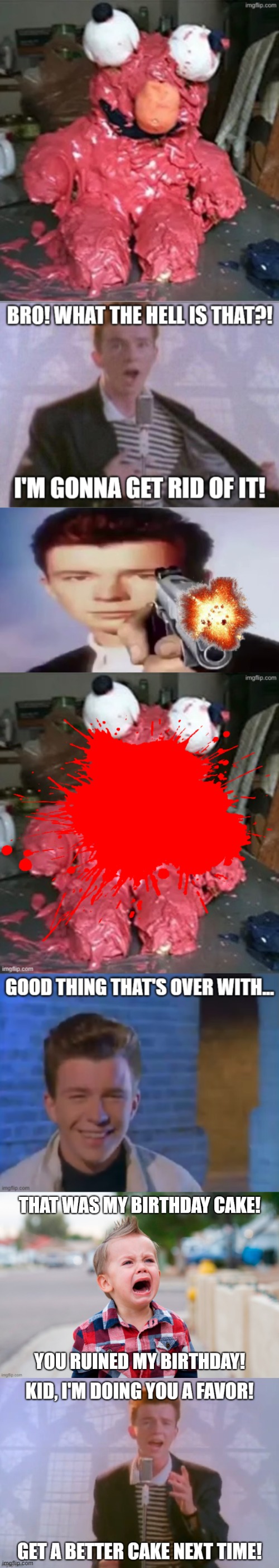 Rick Astley 5172 destroys Cursed Elmo Cake | made w/ Imgflip meme maker