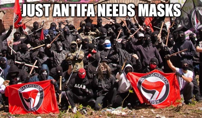 Antifa | JUST ANTIFA NEEDS MASKS | image tagged in antifa | made w/ Imgflip meme maker