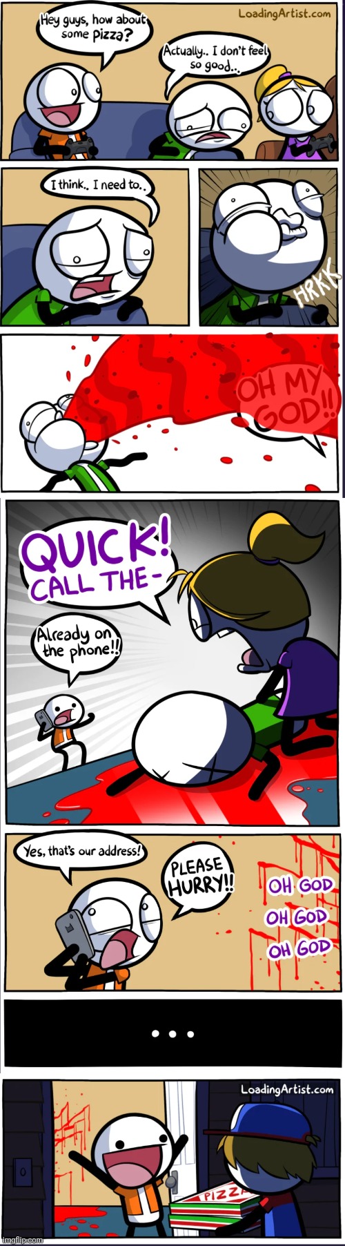 image tagged in comics,loadingartist,pizza,sick,blood,vomit | made w/ Imgflip meme maker