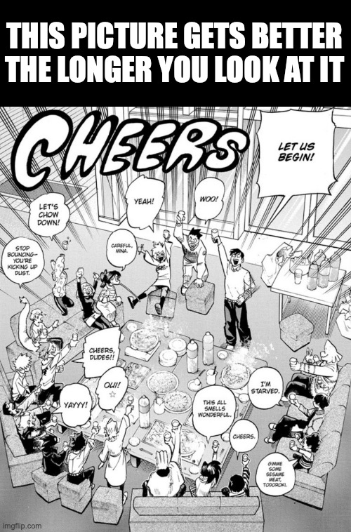 I'm sad I couldn't find the frame from the anime, but this is still fun | THIS PICTURE GETS BETTER THE LONGER YOU LOOK AT IT | image tagged in anime,my hero academia,funny,fun | made w/ Imgflip meme maker