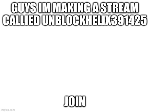 GUYS IM MAKING A STREAM CALLIED UNBLOCKHELIX391425; JOIN | made w/ Imgflip meme maker