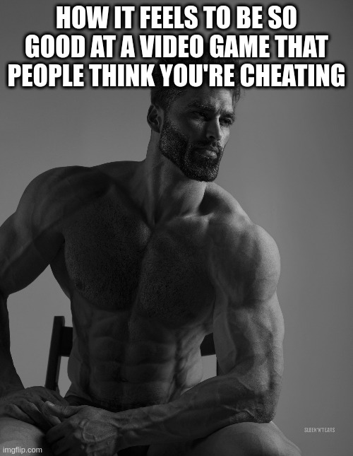 Giga Chad | HOW IT FEELS TO BE SO GOOD AT A VIDEO GAME THAT PEOPLE THINK YOU'RE CHEATING | image tagged in giga chad | made w/ Imgflip meme maker
