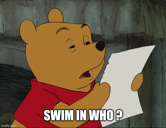Winnie The Pooh | SWIM IN WHO ? | image tagged in winnie the pooh | made w/ Imgflip meme maker