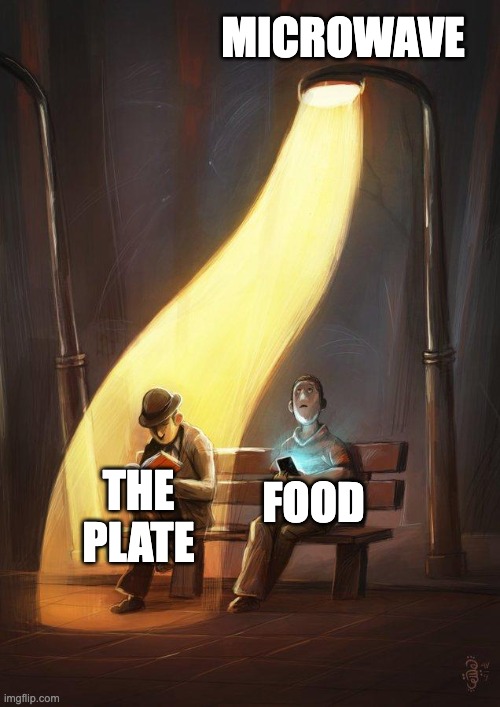 Burns your hands so bad | MICROWAVE; THE PLATE; FOOD | image tagged in streetlight | made w/ Imgflip meme maker