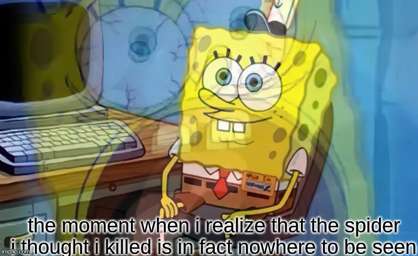 Spongebob internal screaming | the moment when i realize that the spider i thought i killed is in fact nowhere to be seen | image tagged in spongebob internal screaming | made w/ Imgflip meme maker