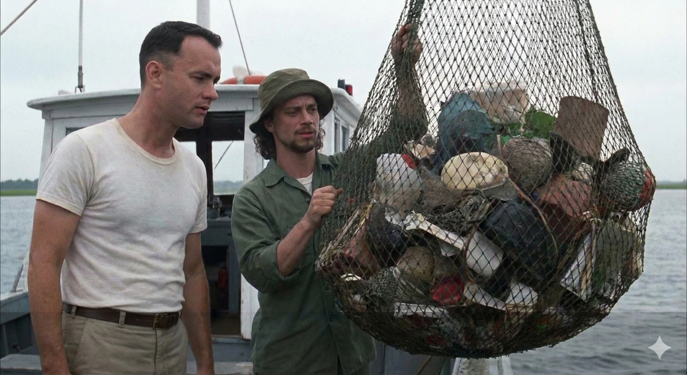 Forrest Gump and fishing net Blank Meme Template