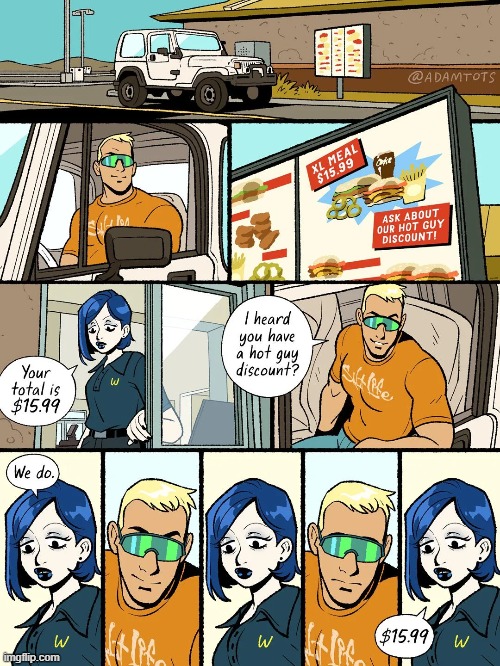 image tagged in mcdonald's,drive thru,hot,guy,discount,oof | made w/ Imgflip meme maker