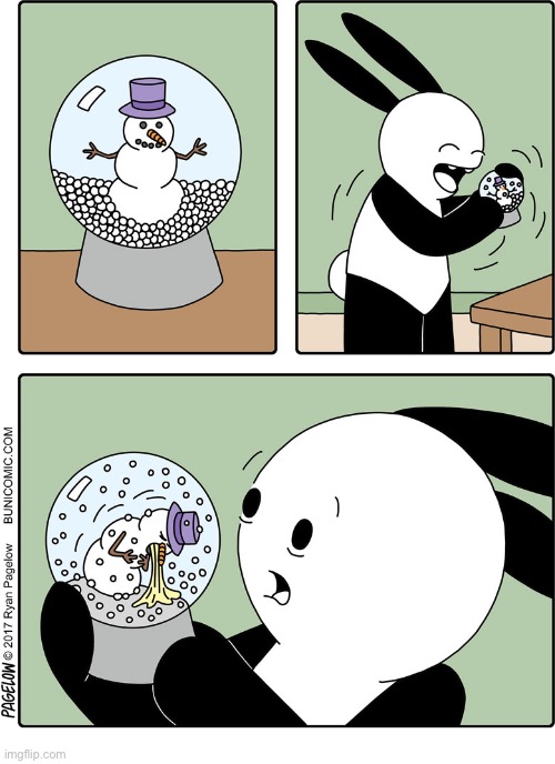 Buni Comics | image tagged in comics,buni comics,snowman,snow globe,shake up,vomit | made w/ Imgflip meme maker
