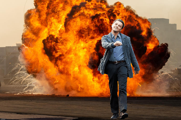 Dicaprio walks out happy from explosion Blank Meme Template