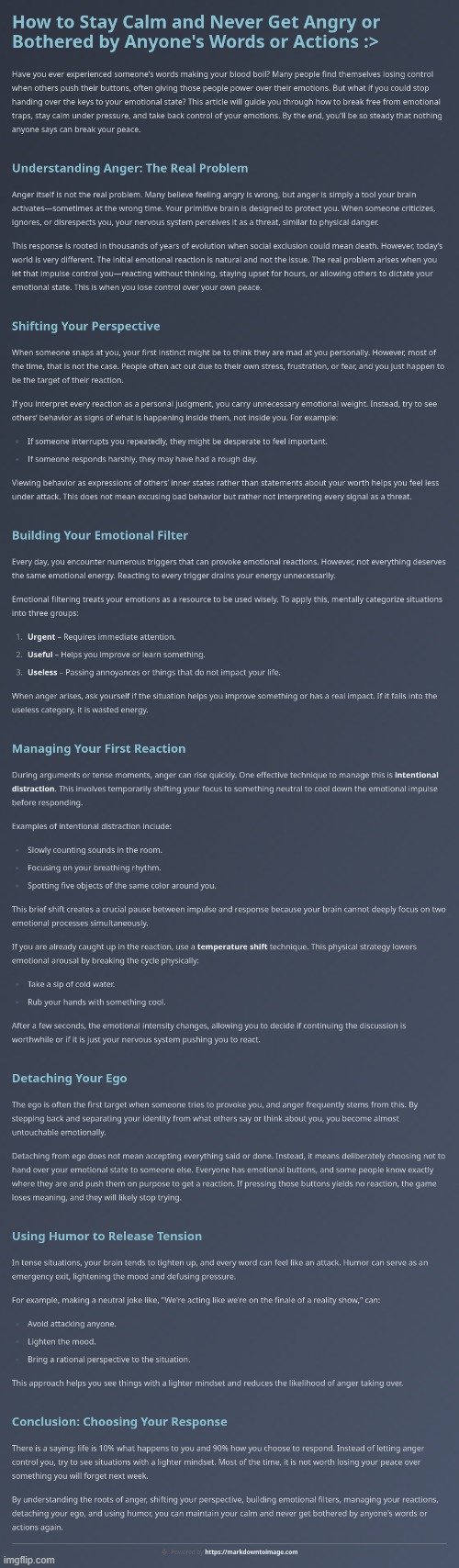 How To Never Be Angry Or Bothered By Anyone :> | image tagged in simothefinlandized,emotional control,infographic,tutorial | made w/ Imgflip meme maker