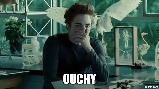 Edward Cullen holding nose | OUCHY | image tagged in edward cullen holding nose | made w/ Imgflip meme maker