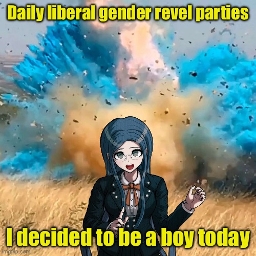 When your child is pangender | Daily liberal gender revel parties; I decided to be a boy today | image tagged in gender reveal | made w/ Imgflip meme maker