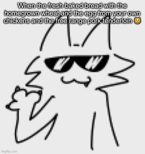 Awesomesauce | When the fresh baked bread with the homegrown wheat and the egg from your own chickens and the free range pork tenderloin 😼 | image tagged in awesomesauce | made w/ Imgflip meme maker