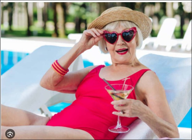 Old lady in pool Blank Meme Template