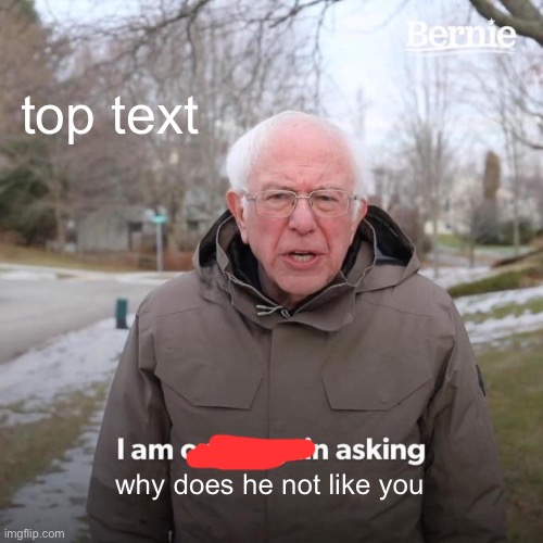 Bernie I Am Once Again Asking For Your Support Meme | top text; why does he not like you | image tagged in memes,bernie i am once again asking for your support | made w/ Imgflip meme maker