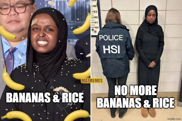 bananas & rice | BANANAS & RICE; NO MORE BANANAS & RICE; MAJMEMES | image tagged in bananas,rice,somali,deportation | made w/ Imgflip meme maker