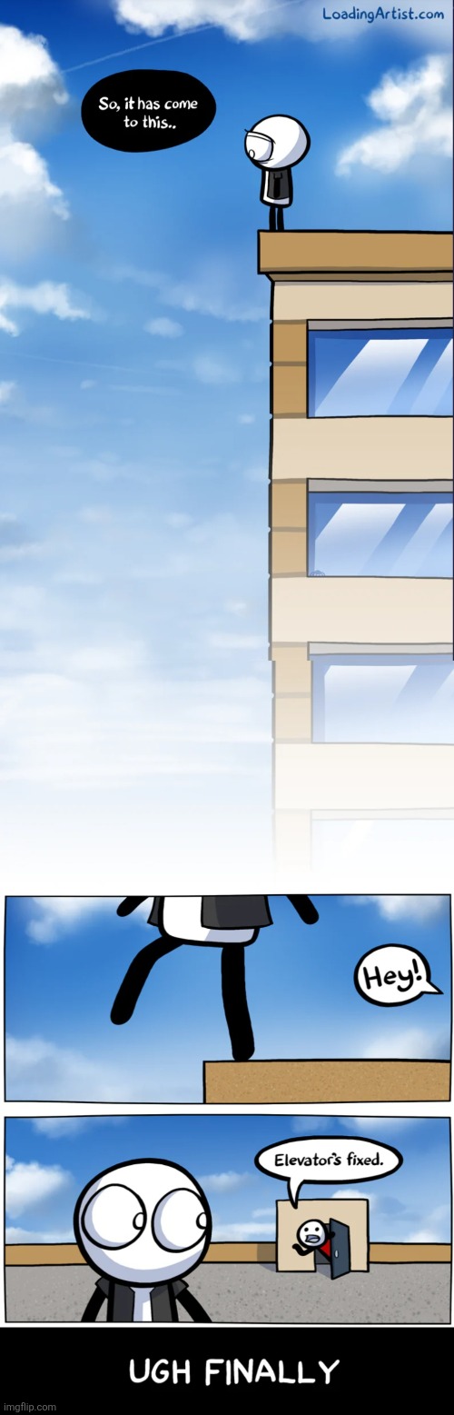 image tagged in comics,loadingartist,suicide,building,elevator,they had us in the first half | made w/ Imgflip meme maker