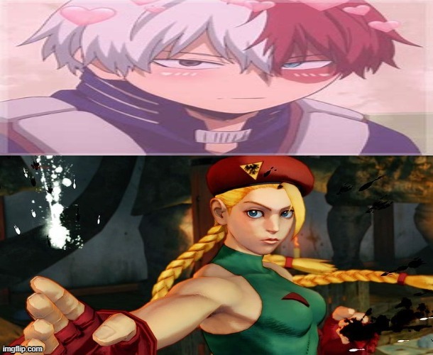 shoto falls in love with cammy | image tagged in who falls in love with cammy,anime,my hero academia,street fighter,anime crossover,crossover memes | made w/ Imgflip meme maker