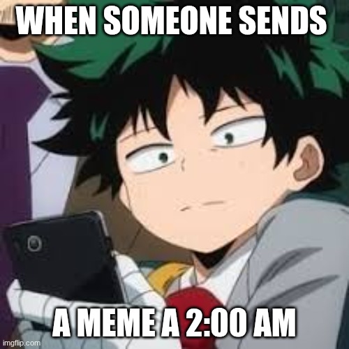Deku dissapointed | WHEN SOMEONE SENDS; A MEME A 2:00 AM | image tagged in deku dissapointed | made w/ Imgflip meme maker